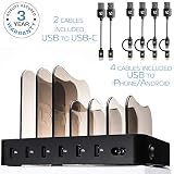 Charging Station - Smart 6 Ports for Multiple Apple Devices, iPhone, IPad or Any Android Cell Phones or Tablets, Samsung, Galaxy, Note, LG - Bedside, Desktop, USB Charging Station
