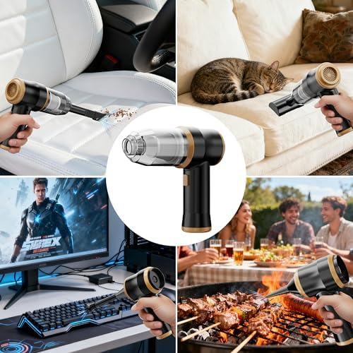 Mini-Aspirateur pour Voiture 15000 Pa – Aspirateur Portatif sans Fil à Main et Soplete à Air avec 2 Filtres, Idéal pour Voiture, Canapé, Bureau, Animaux domestiques et Maison