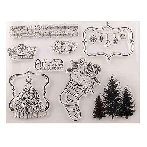 Merry Christmas Christmas Tree Socks Gifts Baubles Clear Stamps for Christmas Cards Making Decoration and Scrapbooking Rubber Stamps for Craft - Thumbnail 5
