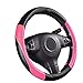 CAR PASS Rainbow Sporty Leather Steering Wheel Cover Universal Fits for 95% Truck,SUV,Cars,14.5-15inch Anti-Slip Safety Comfortable Desgin (Black Pink)