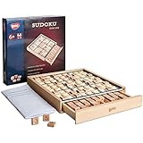 Wooden Sudoku Board Game with Drawer - with Book of 100 Sudoku Puzzles - Math Brain Teaser Desktop Toys