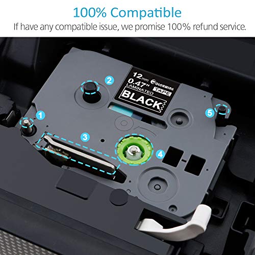 4Pack Replacement for TZe-335 Brother P-Touch Label Tape White on Black 12mm 1/2" 0.47 Standard Laminated Tape for Brother Ptouch Cube PTD600VP PTP750W PT-1280 PT-1890SC PTD210