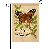 FLAGMEUP8386 Welcome Butterfly Garden Flag 12x18 Inch Double-Sided Polyester Fall Flag with Painted Lady on Branch and Blossoms, “Find Peace in Nature Quote Seasonal Lawn Decoration