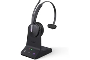 Yealink WH64 DECT & Bluetooth Mono Teams Wireless Headset, 606ft Long Range Work Headphones 3X Noise Cancelling Mic, 26H Calls, Ringtone, Office Single On Ear Headsets (DeskPhone,Laptop,PC,Cellphone)
