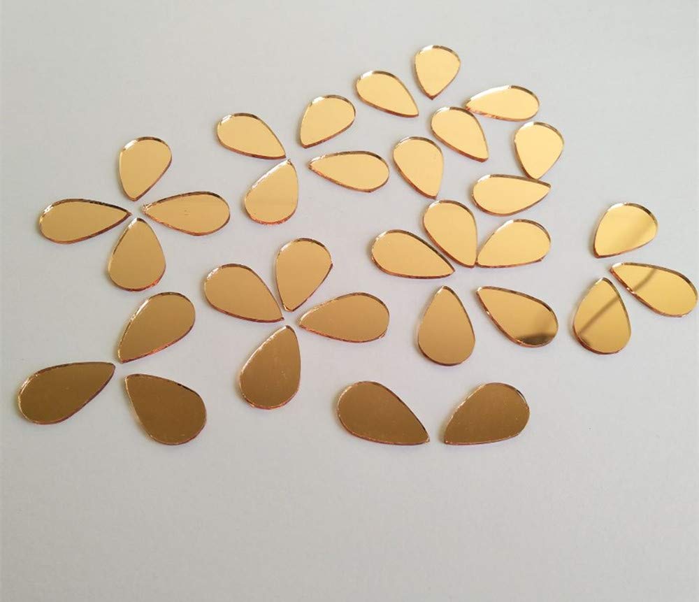 Tear Drop Shaped Mirror Mosaic Tile Mosaic Silver Real Mirror Glass 100pcs (Rose Gold, 15x30mm)