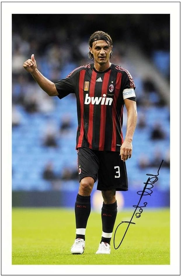 Photographs - Paulo Maldini Signed 12x8 Inch Photo Print With Pre Printed Signature AC Milan Soccer Autograph Gift