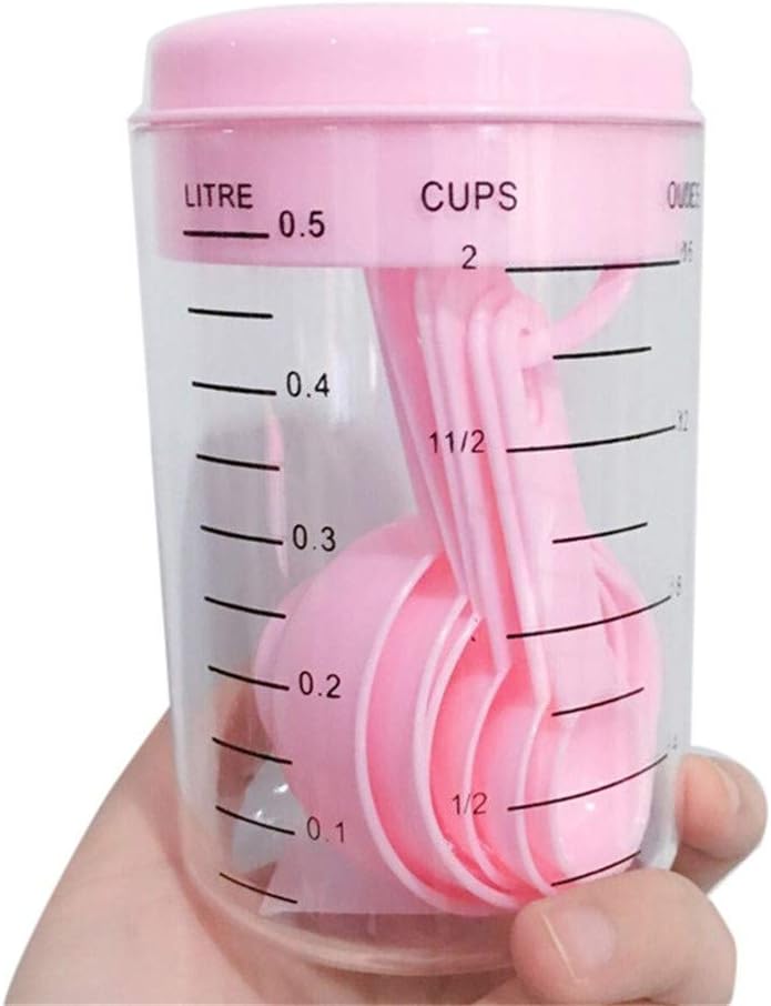 DBright Plastic Measuring Jug Set - Measuring Spoons,Utensils Kitchen Craft Teaspoon Measuring Cup Spoons Set Baking Cooking, Clear, Easy to Read Measurements 7 Pcs