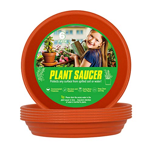 XOV Plant Saucer 10 Inch Trays Flower Pot Heavy Duty Plastic Drip Tray for Indoor Outdoor Garden Planter Accessories (Brick red 10 inch)