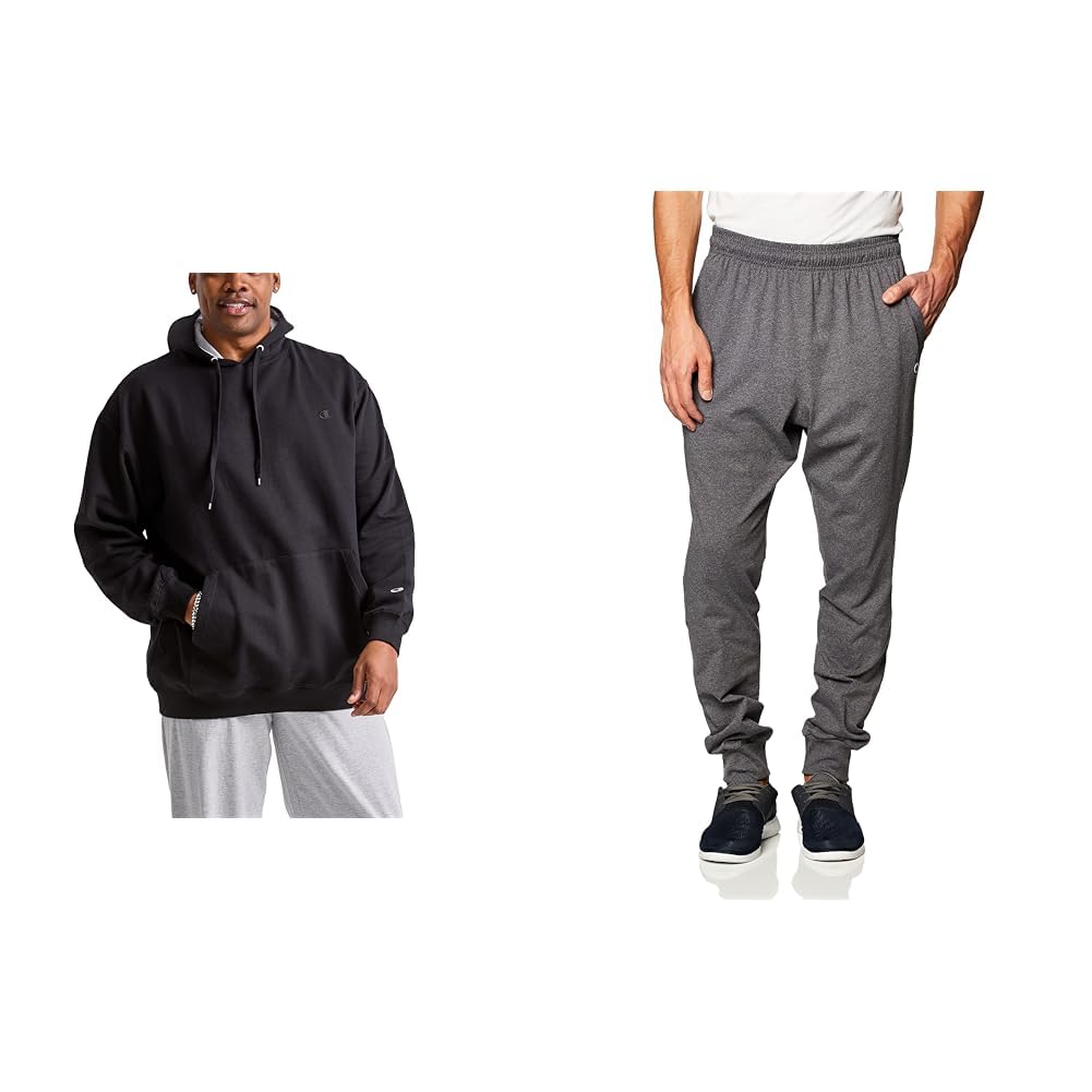 Champion Men's Pants, Everyday Cotton Pants and Sweatshirt - Medium Granite Heather C Patch Logo Image