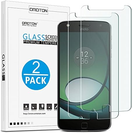 OMOTON Moto Z Play Droid Screen Protector [2 PACK]- [9H Hardness] [Crystal Clear] [Bubble Free] Tempered Glass Screen Protector for Motorola Moto Z Play Droid 5.5 Inch(2016)