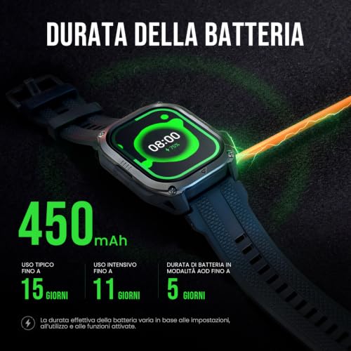 KOSPET PULSE 2 Smart Watch Rugged GPS Dual-Band 5ATM IP69 LED Flashlight | AMOLED 1.96" Extra Large Battery, Over 170 Sports Modes, Heart and Sleep Monitor for Android and iPhone Black