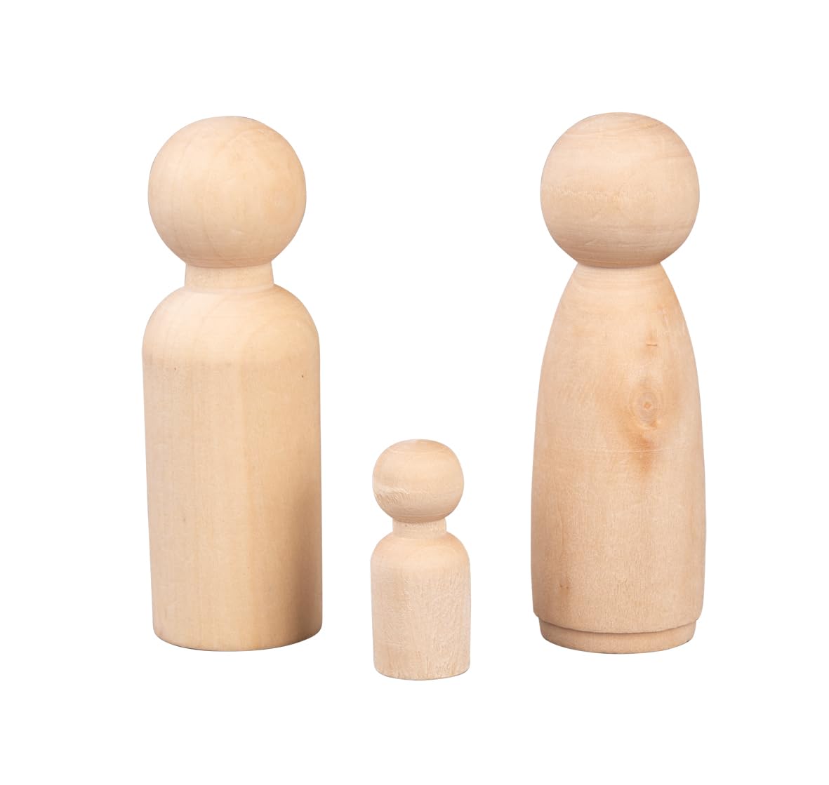 Rayher Set of 3 Wooden Peg Dolls for Craft, Wood Figures for Crafting, Unfinished Wood People Shapes for DIY Crafts, natural wood, 3.3cm and 7.7cm, 64537505