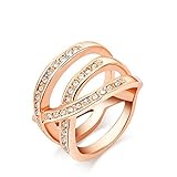 Winter.Z Noble and Elegant Ladies Jewelry Popular Explosion Models Austria Crystal Rose Gold Criss Cross Ring Wedding