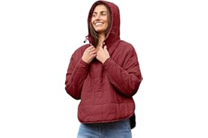 QIBABU Womens Oversized Hooded Puffer Jacket Lightweight Pullover Hoodies Quilted Dolman Long Sleeve Warm Winter Coat