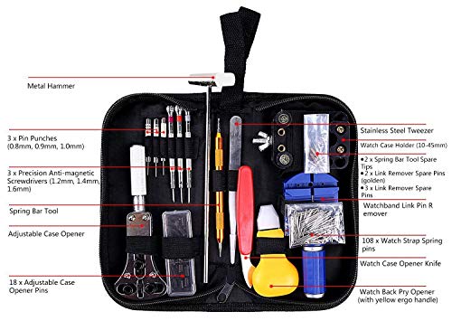 ShineMore 147 PCS Watch Repair Tool Kit Case Opener Spring Bar Tool Set Bonus A Hammer