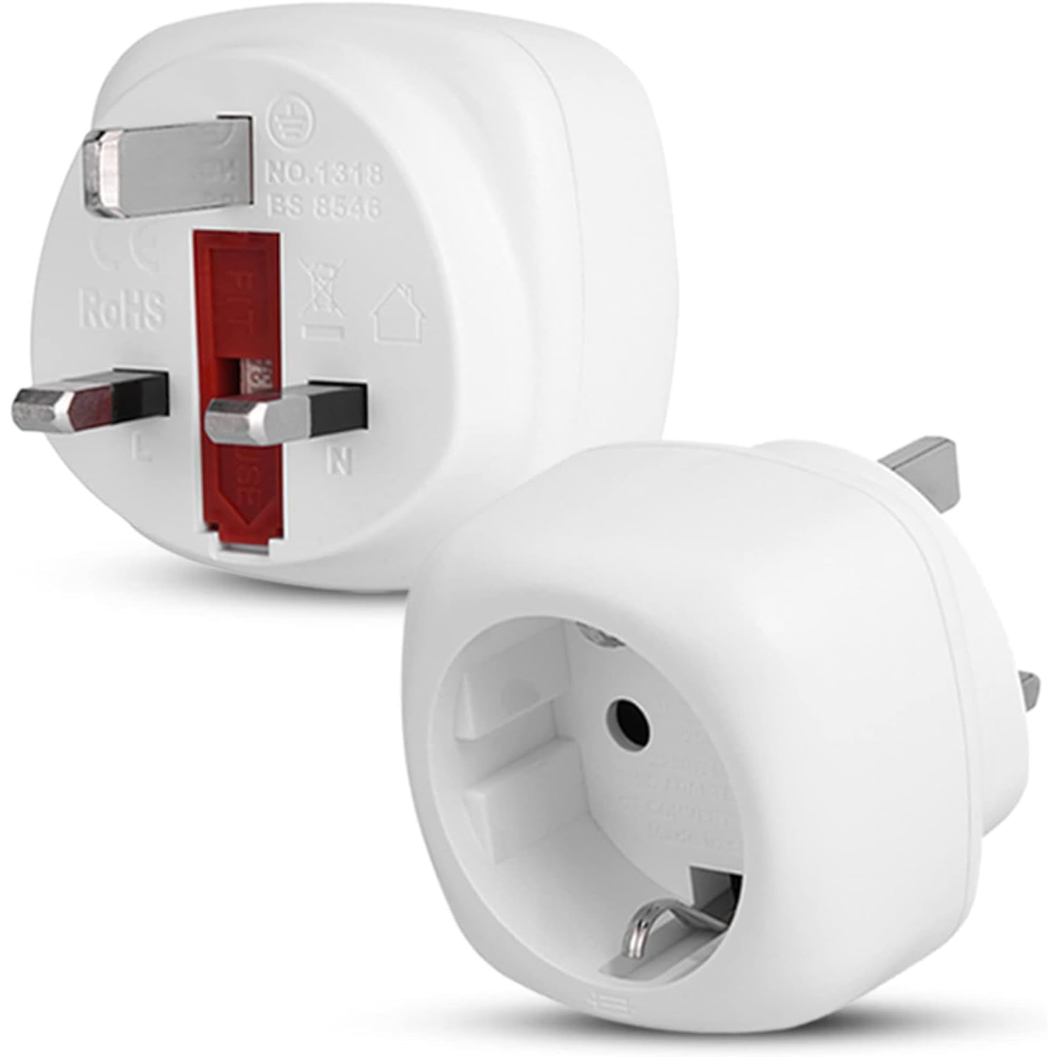 Gadgets Hut UK - European Schuko to UK Plug Adapter, 2-Pack EU Type C/E/F to UK Type G Travel Plug Adapter – Not for UK Shavers or Electric Toothbrushes