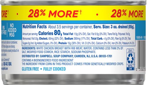 SWANSON WHITE PREMIUM CHUNK CANNED CHICKEN BREAST IN WATER, FULLY COOKED CHICKEN, 12.5 OZ CAN