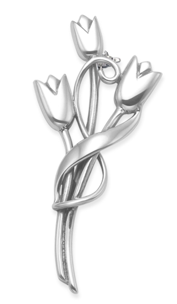 Heather Needham Sterling Silver Rennie Mackintosh Brooch - Solid Silver Tulips Brooch - Size: 36mm (Approx. 1.5 INCHES) X 17mm. PHOTO is NOT life size Gift Boxed 9107