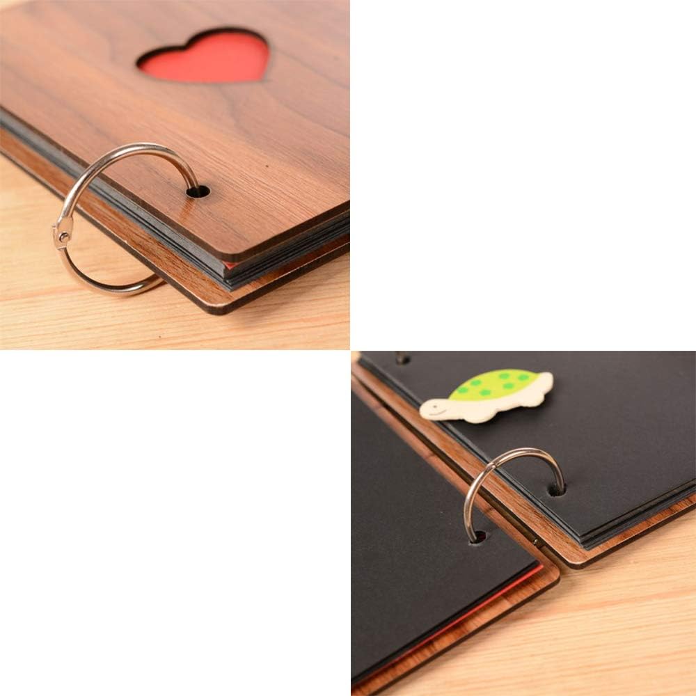 Dulau 2 Pieces Scrapbook Photo Album, Wooden Scrapbook, Vintage Love Heart Black Pages Paste Photo Album - Image 4