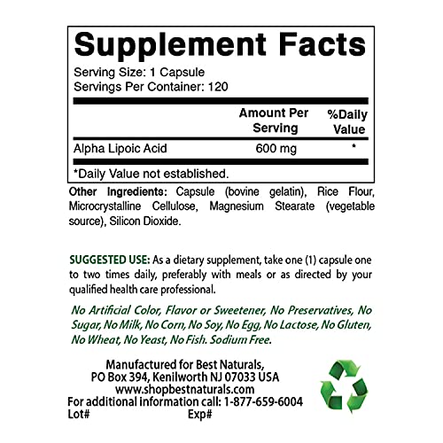 best naturals alpha liopic acid 600 mg 120 count - ala alpha lipoic acid powerful antioxidant