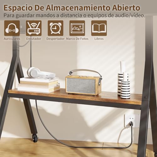 Simple Wisdom Soporte para TV móvil con Toma de Corriente,Soporte para TV con Lamas,Apto para TV de 32 a 75 Pulgadas,Carga máxima 60 kg,Ajuste de Altura,Base de Madera Segura