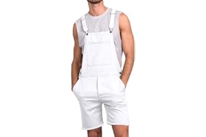 Runcati Mens Casual Bib Overall Shorts Lightweight Cotton Loose Fit Denim Jumpersuit Walkshort Pockets Rompers