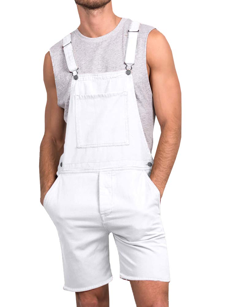 Photo 1 of Runcati Mens Casual Bib Overall Shorts Lightweight Cotton Loose Fit Denim Jumpersuit Walkshort Pockets Rompers