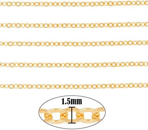 Minidream 925 Sterling Silver 18K Gold PlatingChain ~1.5 mm Wide ~ Jewelry Making Chain~For Necklaces, Bracelets, Earrings,Extender (1 feet)