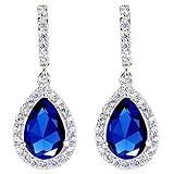 EleQueen 925 Sterling Silver Full Cubic Zirconia Teardrop Bridal Dangle Earrings Blue
