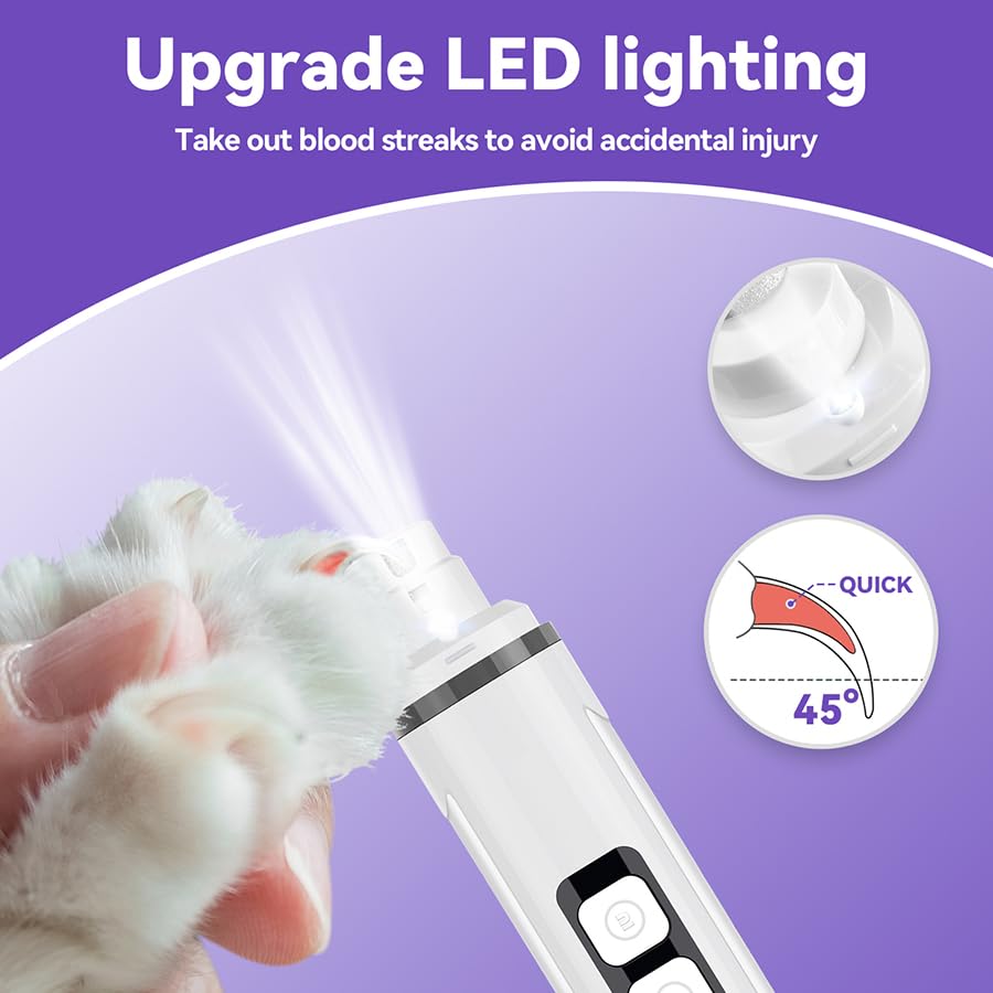 Chwwen Dog Nail Grinder Quiet-2024 Release Ultra-Quiet Dog & Cat Nail Grinder with LED Light & Battery Display - Painless Nail Trimmer for Small to Large Pets, Thick Nails, and Sensitive Paws - Image 4