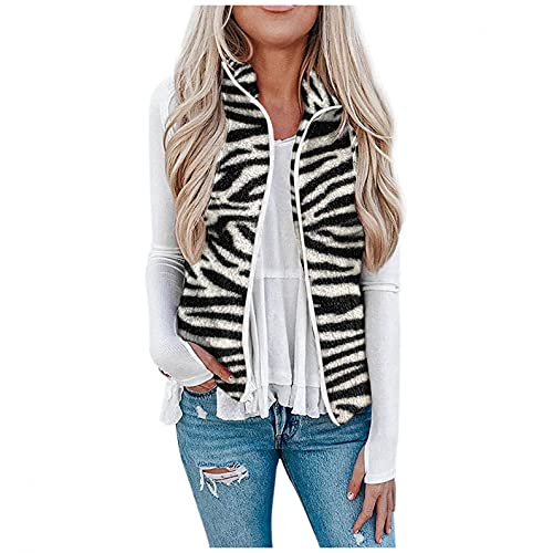 Forestyashe Women's Fuzzy Christmas Lightweight Vest, Cozy Sleeveless Cardigan Zipper Outerwear With Pocket