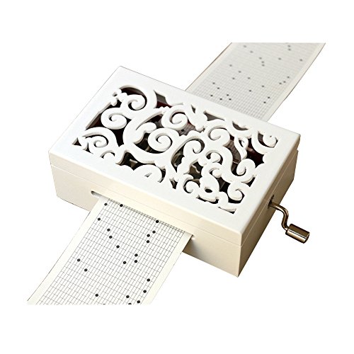 YouTang Vintage Carved Wood Mechanism Musical Box Handcrank Music Box Gift (30 Note-White)