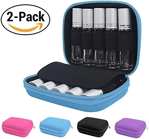 Essential Oils Storage โ pureGLO 10 Bottle Essential Oil Carrying Case - Organizer Bag Travel Carrier Holds 5ml 10ml Vials โ Holder for Young Living & Doterra Containers (Blue, 2 Pack)