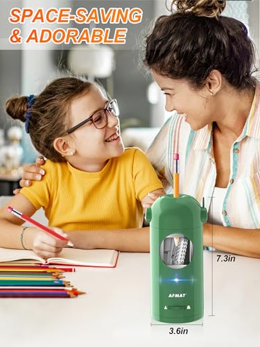AFMAT Electric Pencil Sharpener for Colored Pencils 7-11.5mm, Fully Automatic Pencil Sharpener, Auto in & Out, Rechargeable Hands-Free for Large Pencils, Green