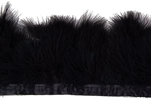 KOLIGHT Pack of 2 Yards Natural Turkey Marabou Feather Trim Fringe 6-8 Inch in Width DIY Decoration (Black)
