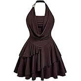 MakeMeChic Women's Plus Size Coffee Brown Dress Halter Draped Backless Layered Ruffle Party Mini Dresses