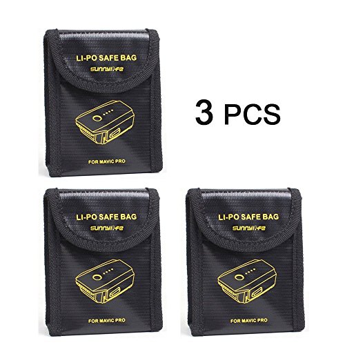 DJI Mavic Pro/Platinum Accessories 3pcs x Fireproof Lipo Satefy Bag - Heat-Resistance Protective Cover Explosion-Proof Li-po Safe Guard Bag Pouch Charging Storage Holder (Battery is NOT Included)