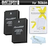 2 Pack Battery Kit for Nikon Coolpix P1000, DL24-500, Nikon 1 V3, Nikon 1 J1, Nikon 1 J2, Nikon 1 AW1 Mirrorless Digital Camera Includes 2 Extended (1200Mah) Replacement EN-EL20A Batteries + More