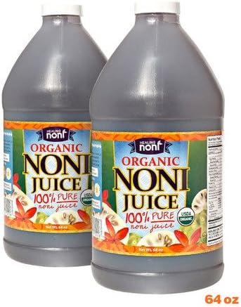 Organic Hawaiian Noni Juice - 2 Pack of Half Gallon Jugs (64oz Each)