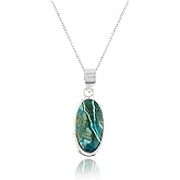 YASHEE Natural Chrysocolla Oval Shape Crystal Bezel Setting Pendant Necklace,Healing Gemstone, Real Crystal, Birthstone, Beautiful Women Simple Jewelry, Silver Plated Jewelry 18 inch