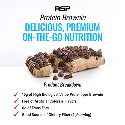 RSP Protein Brownie (12 pk) - 16g of Whey Protein & Gluten Free, Delicious On-The-Go Healthy Snack - Soft Baked Brownie & High Protein Snack, Chocolate Chip Cookie Dough