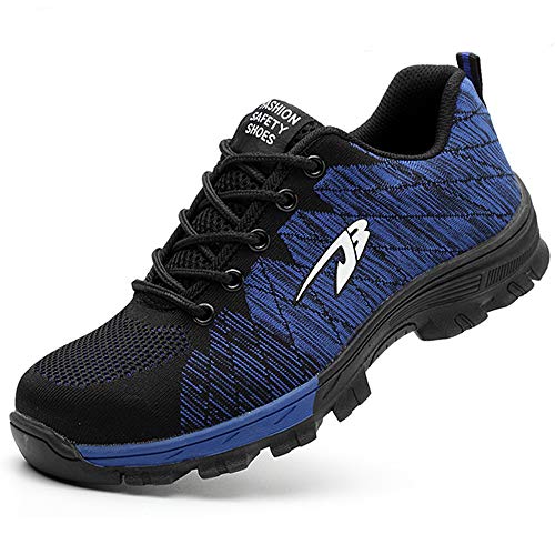 SUADEX Indestructible Steel Toe Shoes for Women Men, Safetry Shoes Breathable Puncture Proof Steel Toe Sneakers Work Shoes Construction Shoes 536 Blue Size 9 Women/7.5 Men