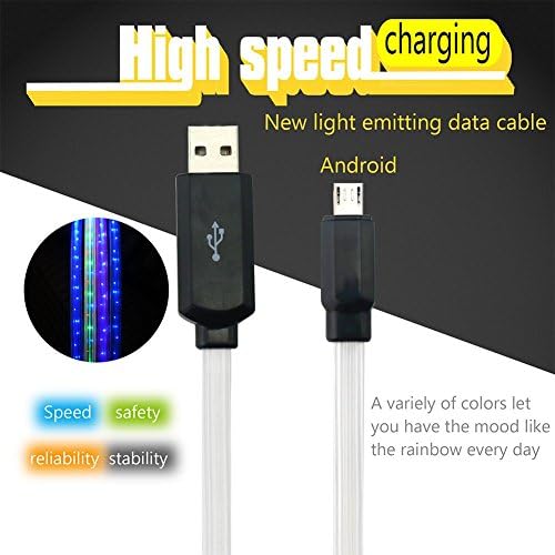 Multi Function Data Line,LED Charger Light Up Charging Cable Fast Charge Cable Visible Flowing Charging Cords USB 2.0 A Male to Micro B Cable Sync Data for Android Devices (white)