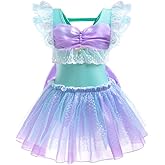 Dressy Daisy Mermaid Bathing Suit for Girls Toddler Princess One-Piece Swimsuit Shiny Tulle Pool Party Outfit Beachwear