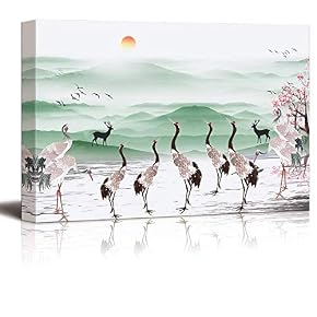Classical Red Crowned Crane Painting for Bedroom Living Room