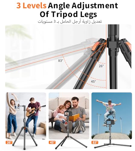 XXZU 187cm Magnetic Phone Tripod, Lightweight Monopod for Camera with Remote Control & Magnetic Phone Holder, Aluminum Tripod for Smartphone,Travel Tripod for iPhone/Android/Camera/Projector/Ringlight
