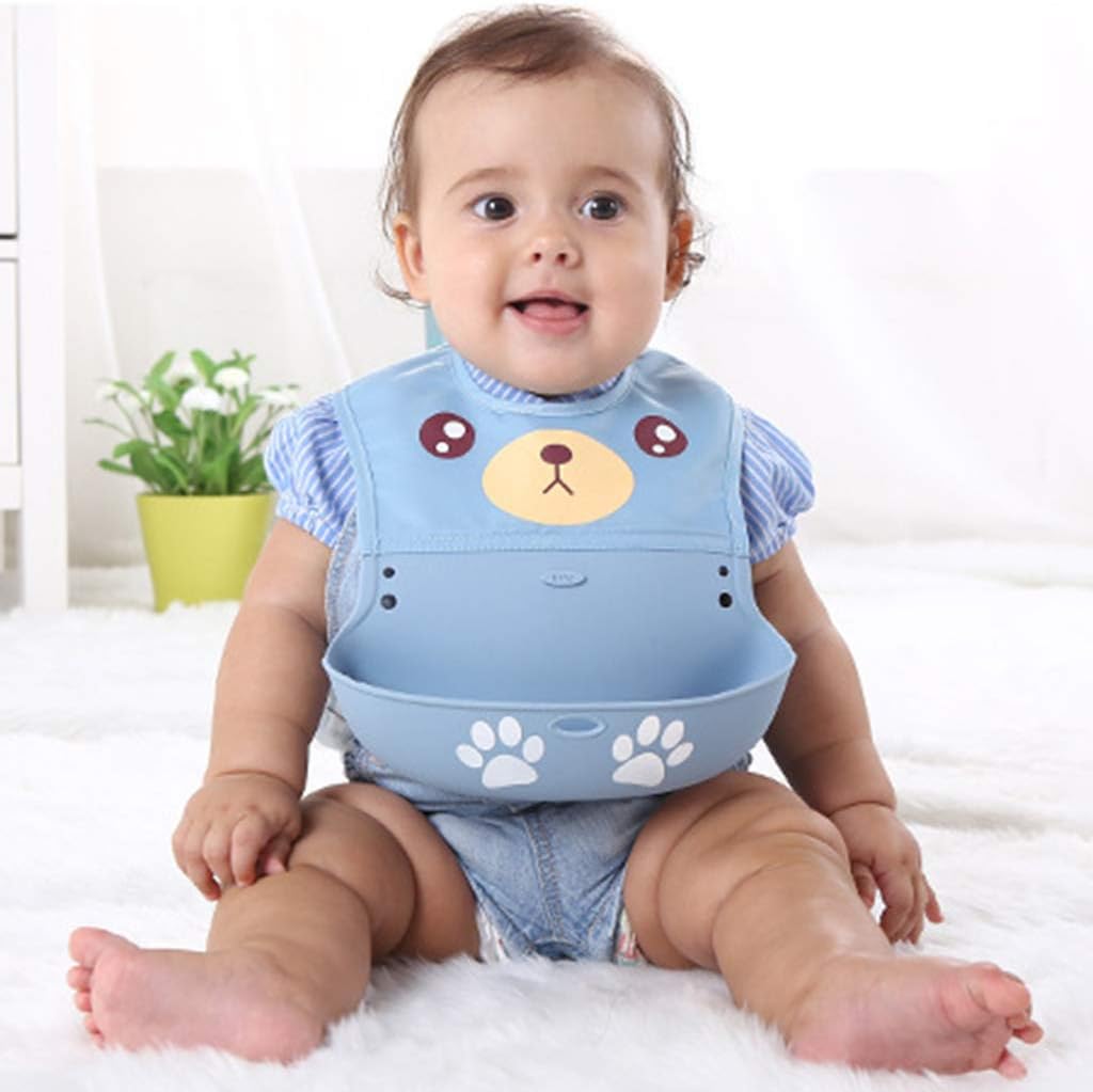 Manyo Bavoir Bebe Silicone Souple Bavoir Recuperateur Bebe Bavoir Silicone Enfant Grande Poche Leger Impermeable Sac De Rangement Caneton Le Repas De Bebe Bavoirs