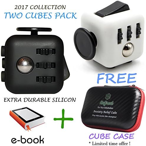 HuGreat anxiety and stress relief fidget cube -2 cubes pack-1 Black and 1 White Cube with black button