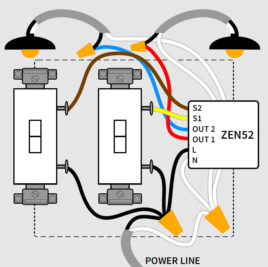 Zooz 700 Series ZWave Plus Double Relay ZEN52 Control 2 Lights