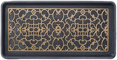 HF by LT Asian Screen Rubber Boot Tray, 32 x 16 inches, One-Piece Seamless Construction, Durable Vulcanized Rubber, Year Round Use Indoors or Outdoors, Black with Antique Bronze Finish